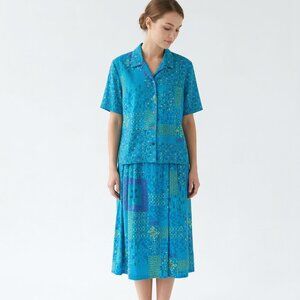 Napa Valley Blouse Dress Set Blue Artsy Linen Boho Festival Floral Beaded L